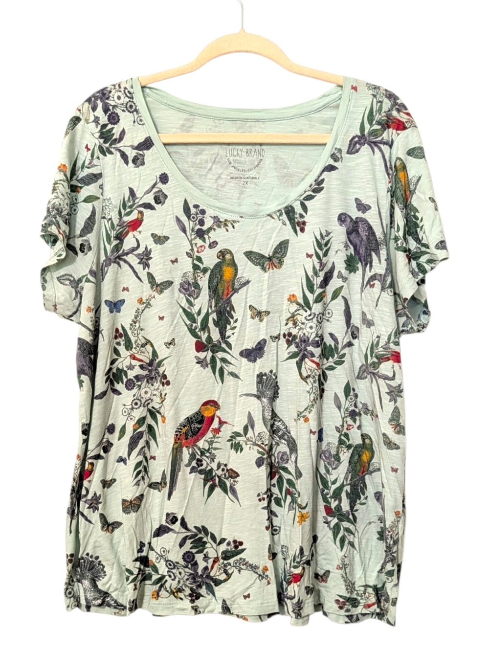 Lucky Brand Women's Mint Floral Parrot Print Scoop Neck Top - Picture 2 of 6